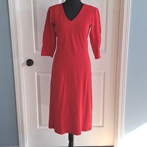 Talbots Petite V-neck Quater sleeves Stretchy Midi Sweater Dress